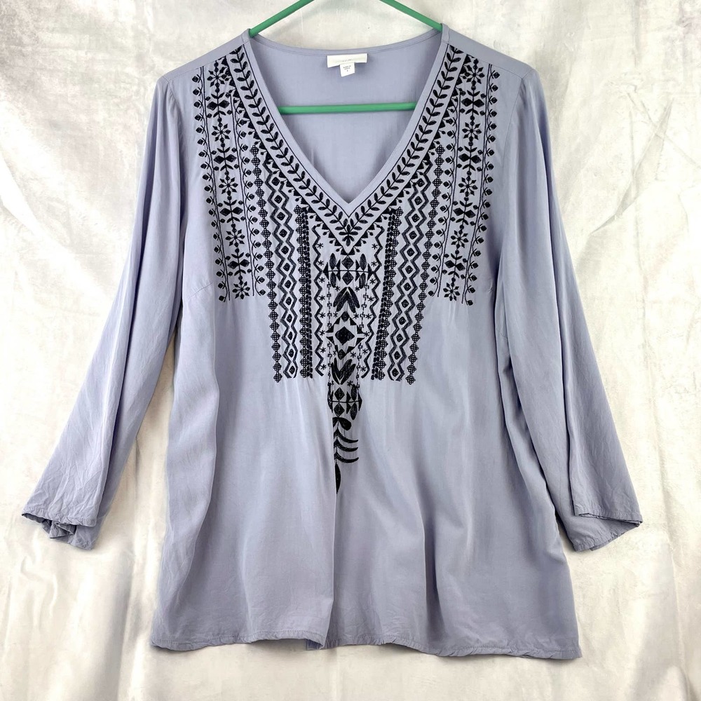 J. Jill Lilac Embroidered Rayon 3/4 Sleeve Light Weight Blouse Size S - Picture 2 of 6